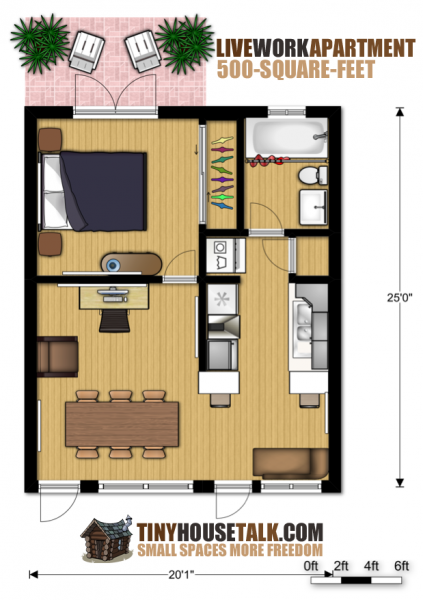 Small Apartment Design for Live/Work: 3D Floor Plan And Tour