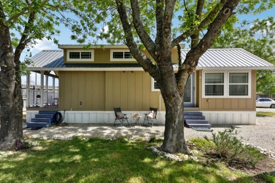 Cozy park model tiny house near Austin at Lone Star RV Resort.