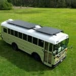 Mid-century modern school bus converted for family travel and tiny living.