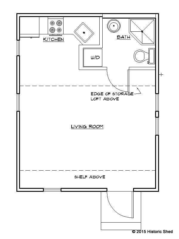 Historic Shed Tiny Cottage Floor Plan 320 sq. ft.