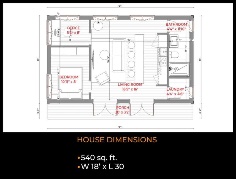 18×30 One Bedroom Cottage Plans 2