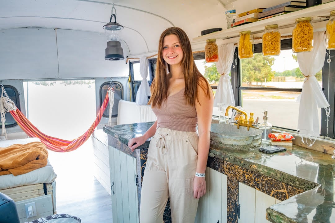 20-Year-Old EJ & Her Dad Built This $20K Short Bus Home 2