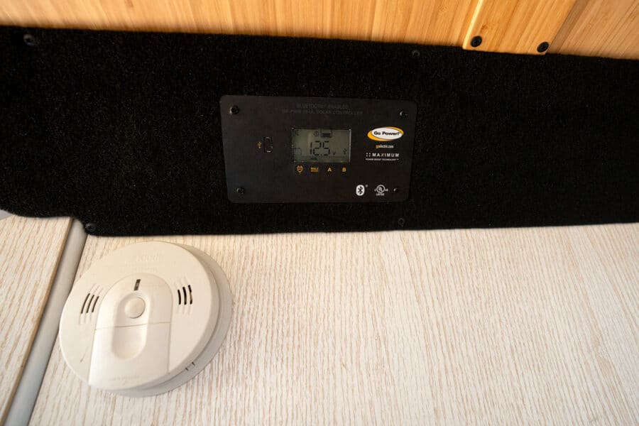 Electrical control panel for tiny house RV power management system.