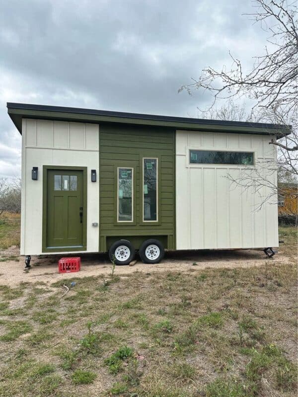 Photo inspiration: Green Tiny Home Renovation Ideas Reference: 24 Ft Green Accent Tiny House With Double Loft Bedrooms