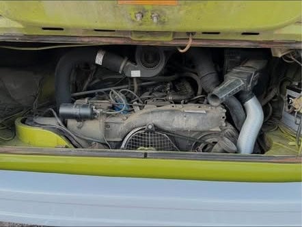 Rear engine bay with the rebuilt fuel-injected engine