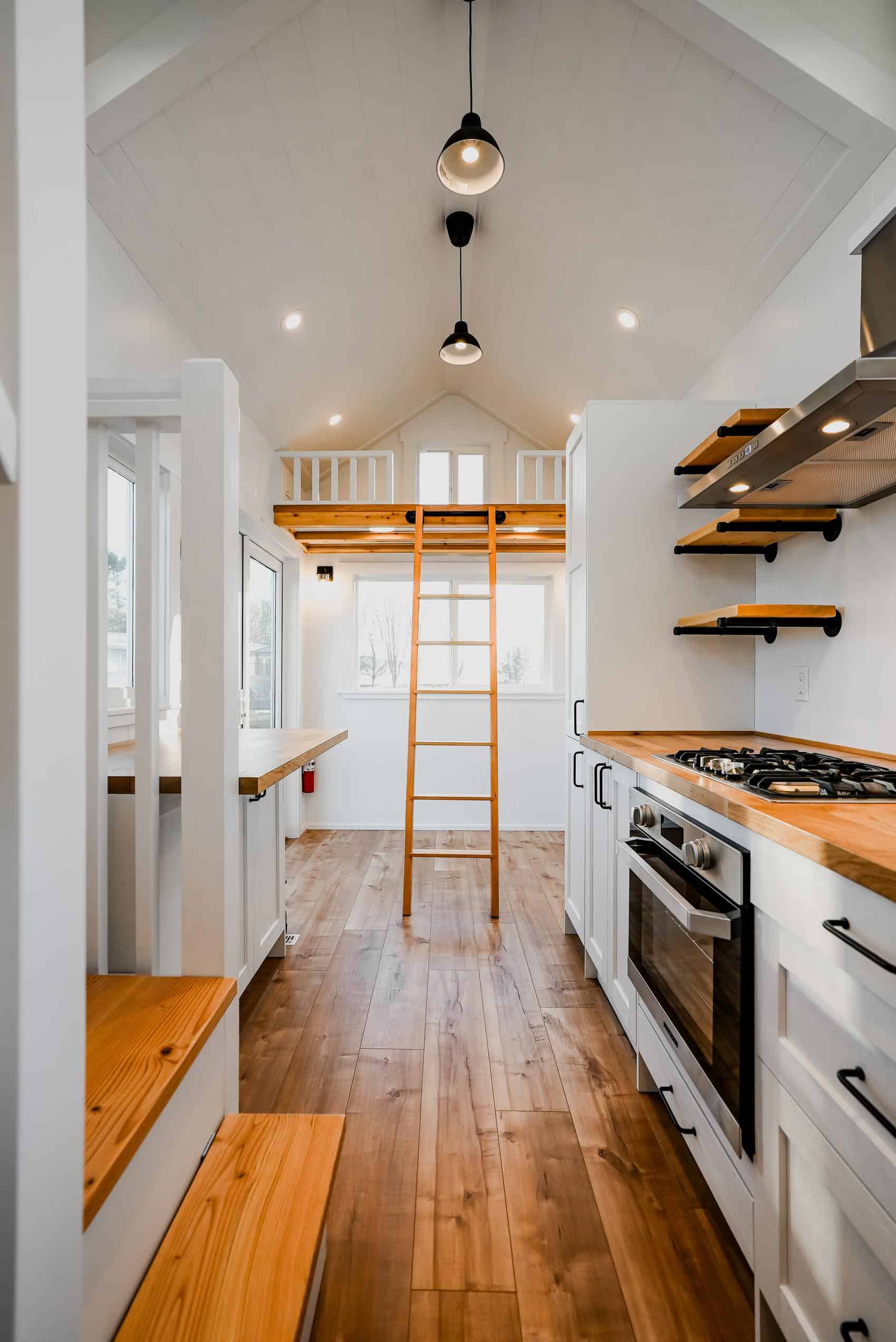 Cozy Tiny House Kitchen with Loft