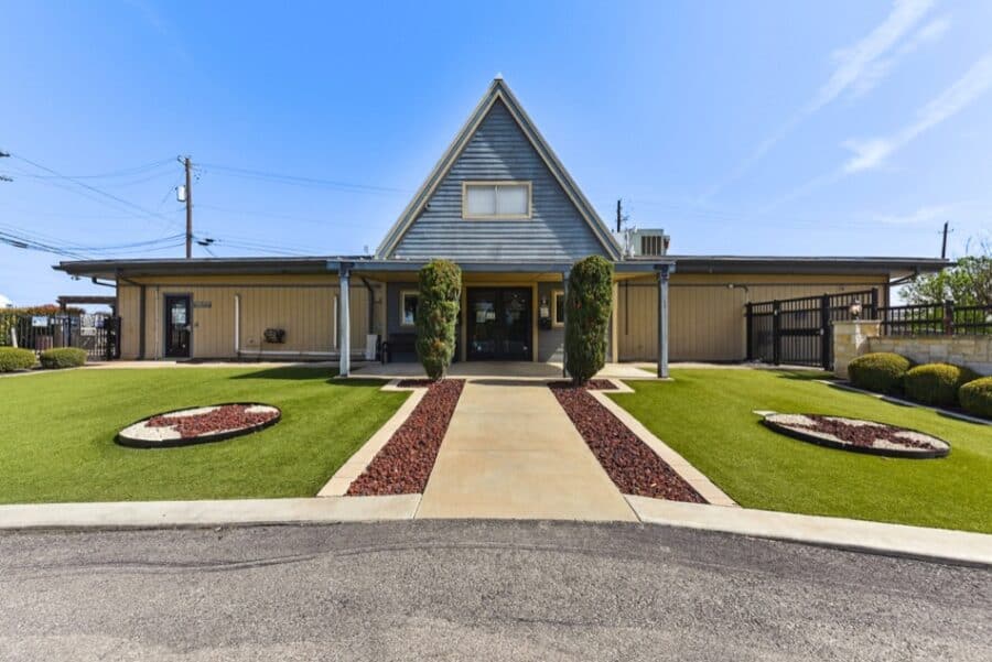 Park model tiny house with modern design at Lone Star RV Resort near Austin.