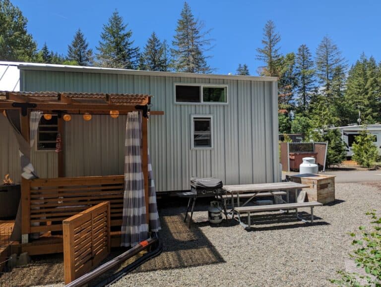 Image result for 30′ Tumbleweed Tiny House on Wheels w/ Deck and Land Lease