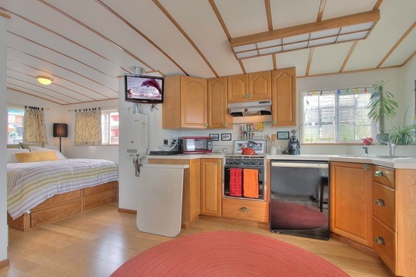 kitchen inside houseboat