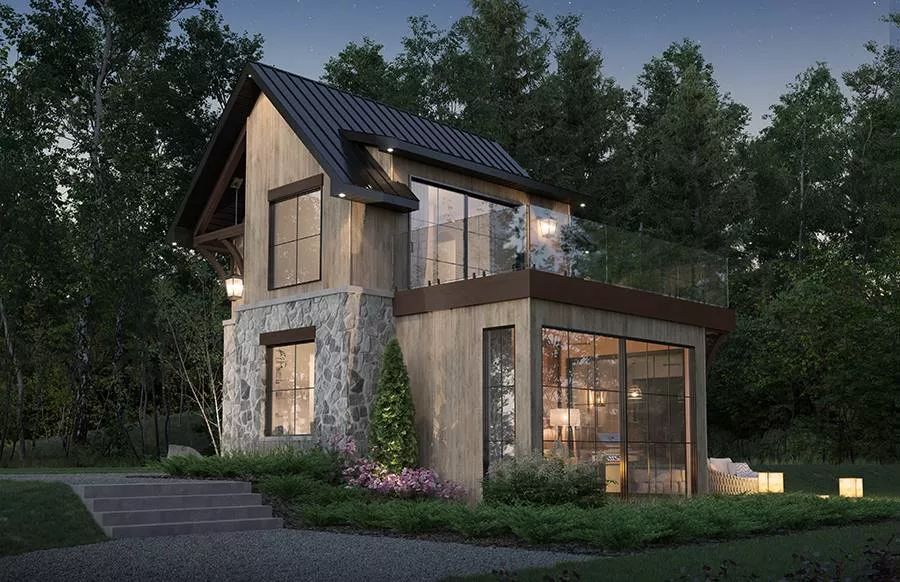 714 sq. ft. Modern Rustic Cabin w: Rooftop Deck PLANS. 3