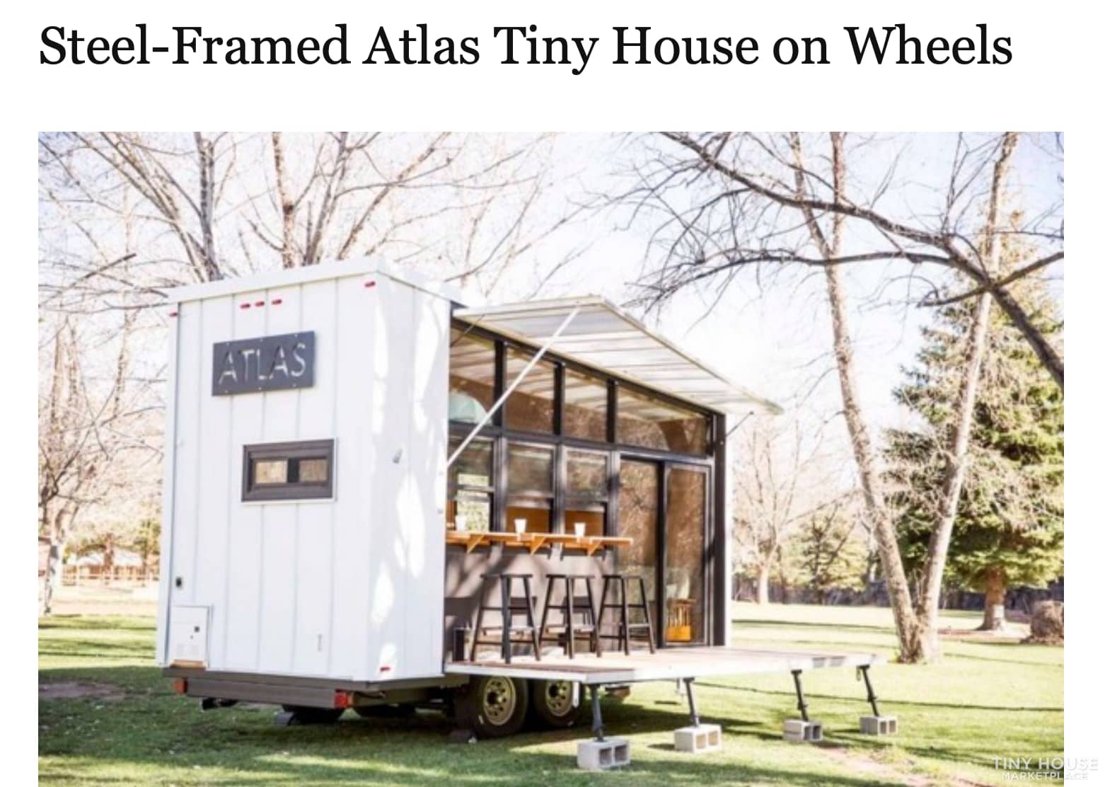 Atlas tiny house on wheels with steel frame and modern design.
