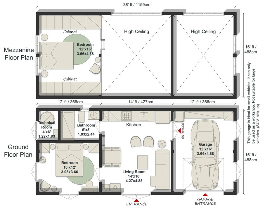 Barndominium House Plan- Tiny House Floor Plans, 2 Bedroom 800 sq f