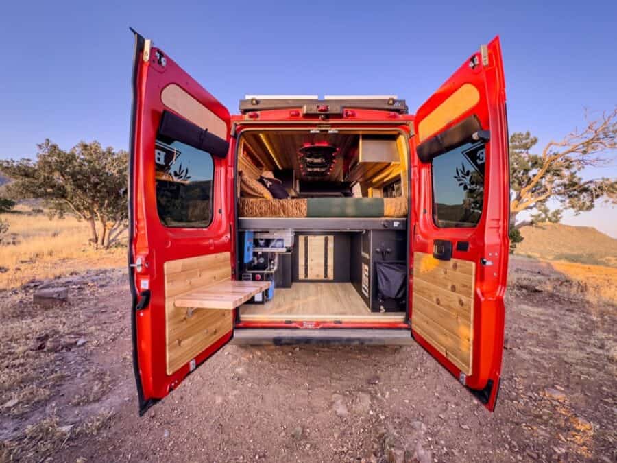 Boho next-gen camper van with cozy, stylish interior and smart storage solutions. Perfect for small.