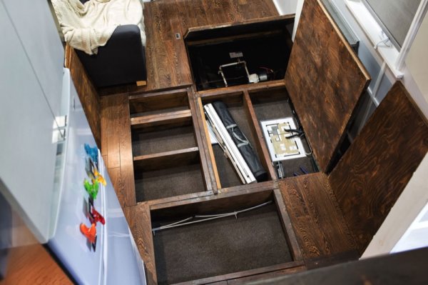 Built-in Floor Storage in the Sequoia Tiny House by Minimaliste