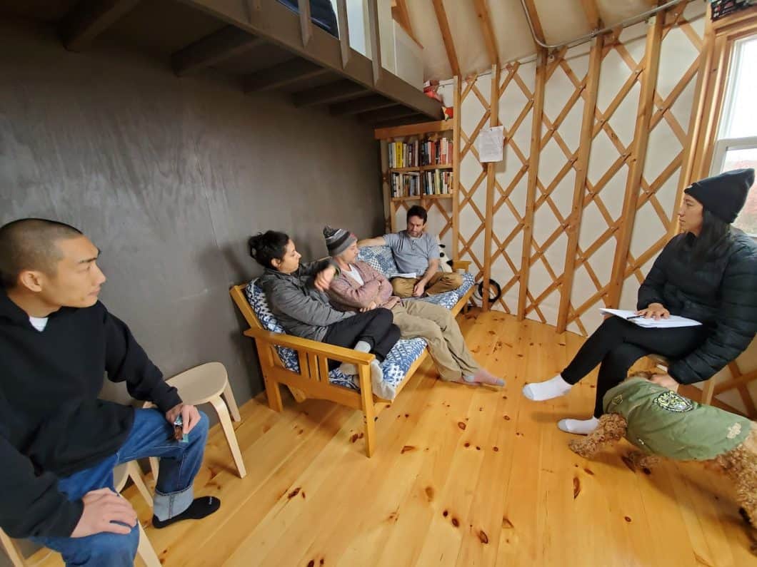 A tiny house at the Catskills Tiny House Workshop with rustic charm and practical design