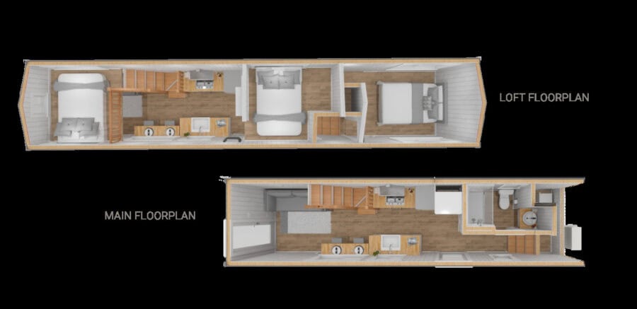 Compact tiny house floor plan with Celtic-inspired layout and private spaces.