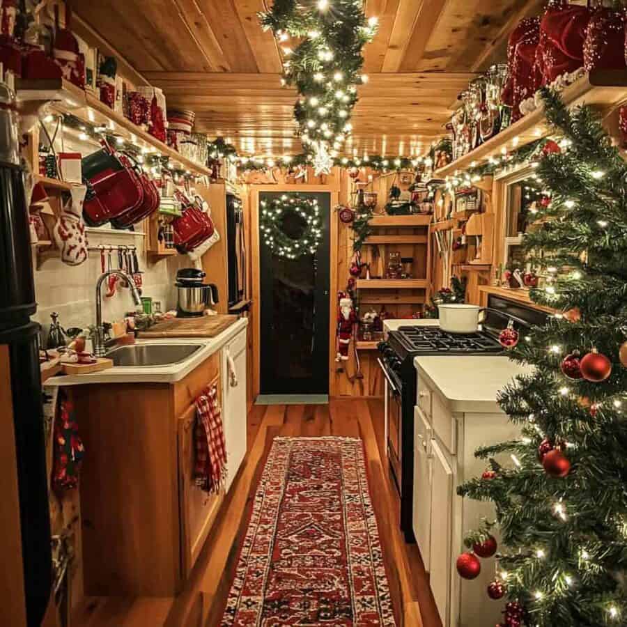 Tiny house kitchen prepared for holiday cooking