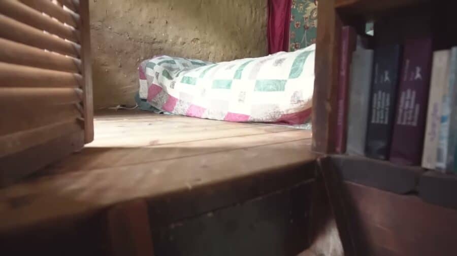 Sleeping loft above the kitchen in the original 10x10 cob building