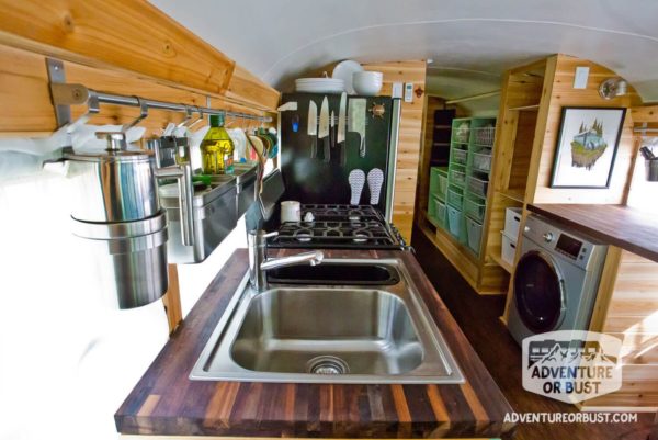 Couple's Adventure or Bust Converted School Bus Tiny Home