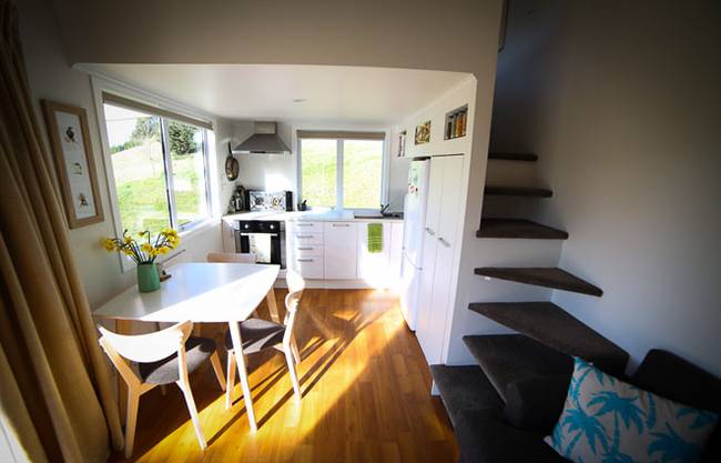 Living space with seating area and storage solutions
