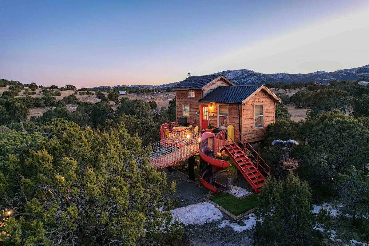 Tiny House with Treehouse and Slide