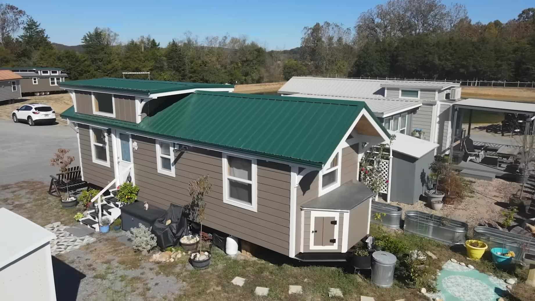 Tiny House with Green Metal Roof