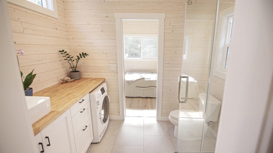 Barred Owl tiny house bathroom