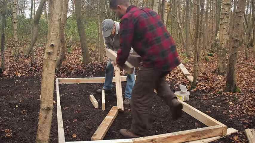 Father and Son Build Off-grid Tiny Cabin using FREE Pallet Wood via TA Outdoors 001