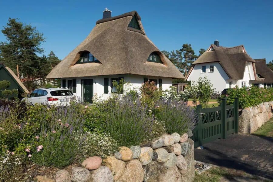 Beautiful German cottage with a thatched roof and lush garden setting. Perfect small space for guest.