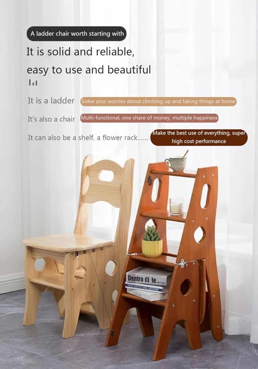 Versatile chair and ladder combo for tiny house lofts, combining functionality and space-saving desi.