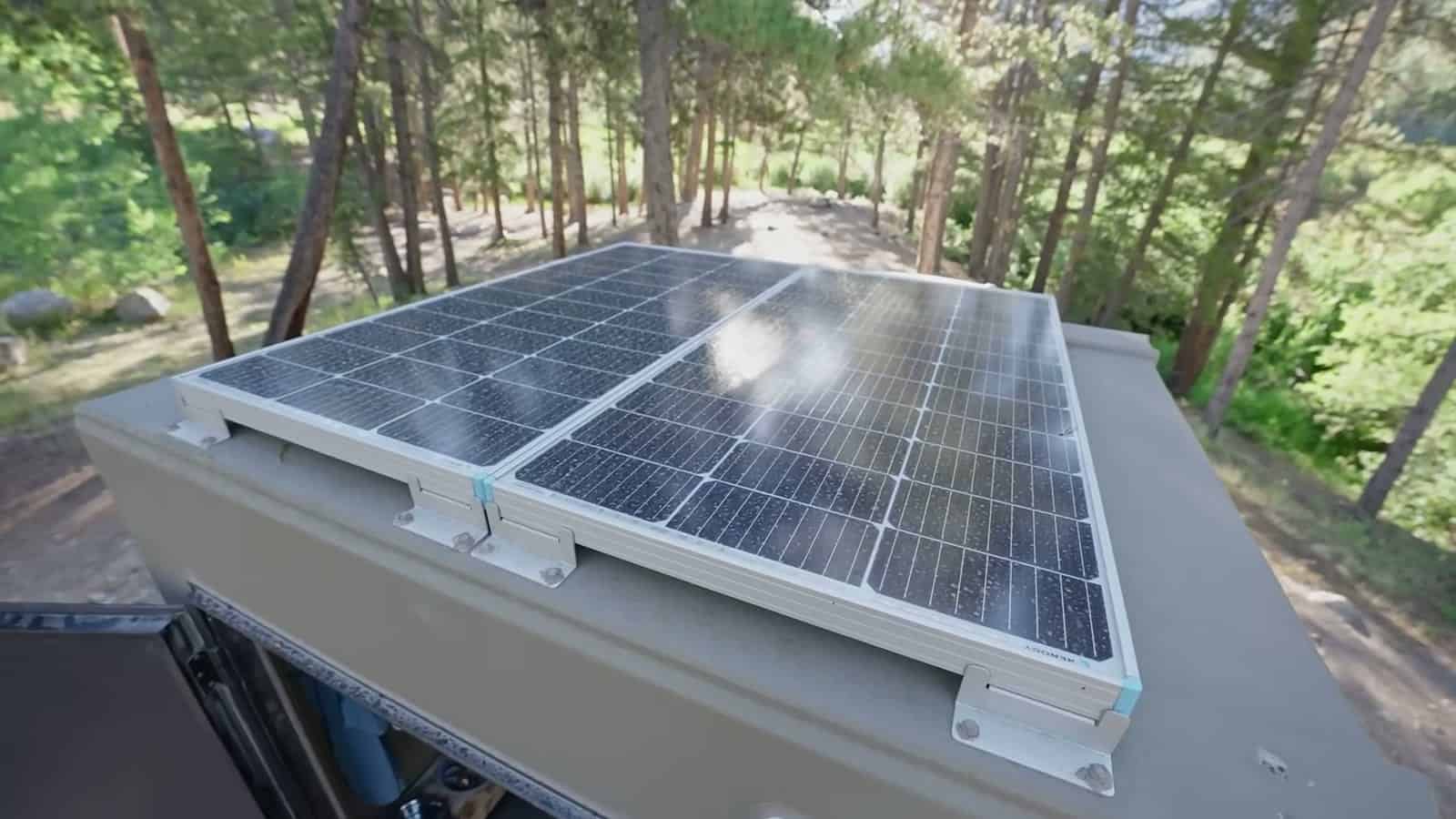 Rigid solar panels mounted on a Freedom Camper roof