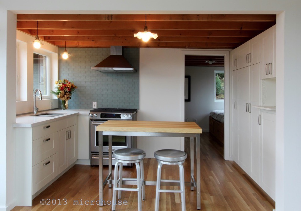 Closer Look at the Cottage Style Kitchen with Built-ins and Bar Stools