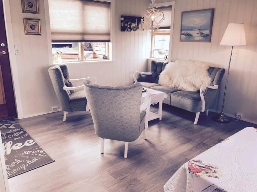 Chic Icelandic guesthouse near Selfoss with stylish furniture and warm decor. Perfect for a relaxing.