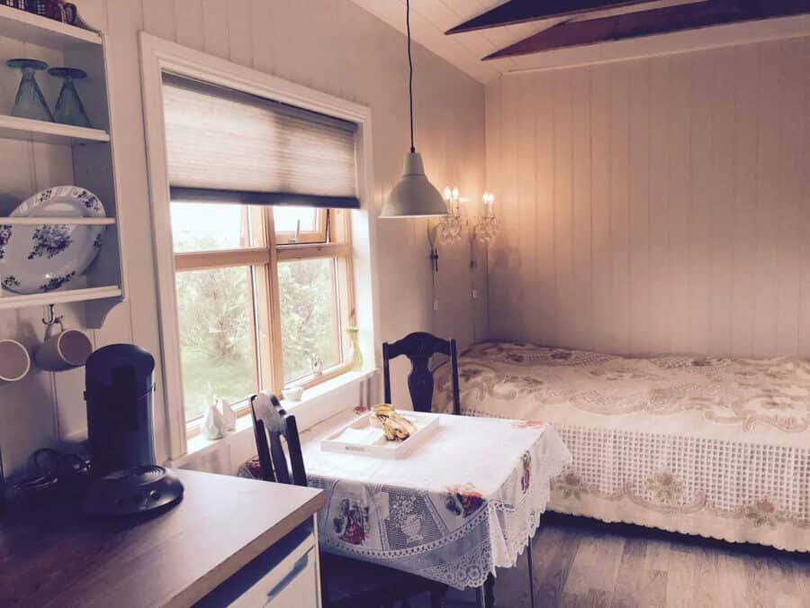 Chic Icelandic guesthouse with charming interior, cozy bedroom, and rustic decor near Selfoss, perfe.