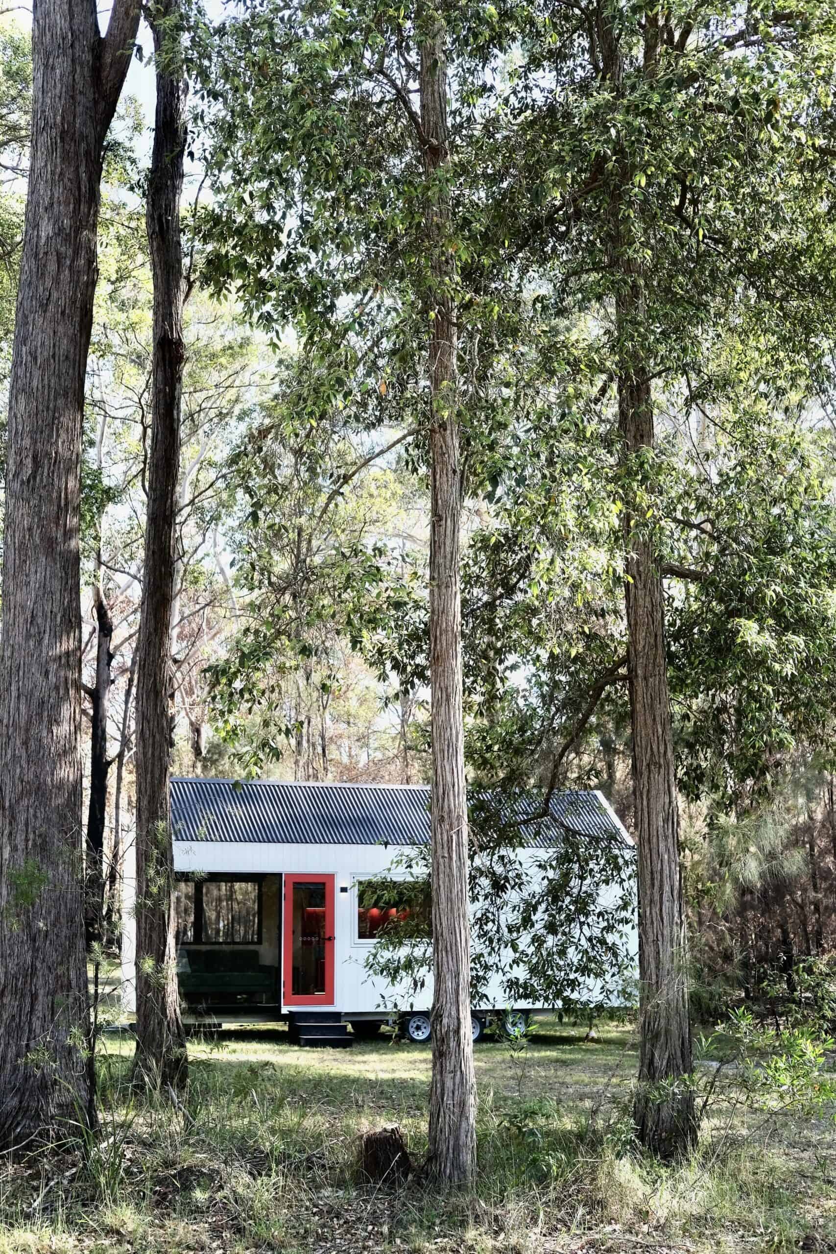 The Eire tiny house by Hauslein with Monument steel cladding and timber feature panel