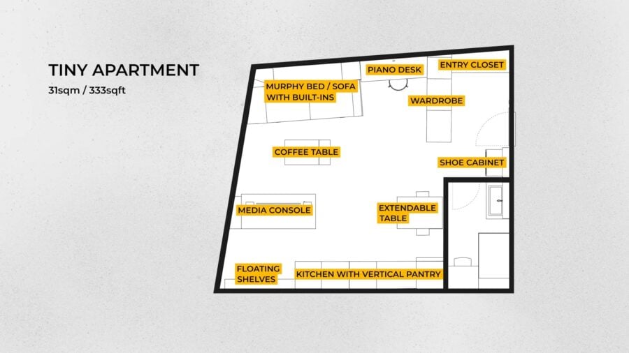 Her 333sf Apartment Rebuild by GET HANDS DIRTY Floor Plan