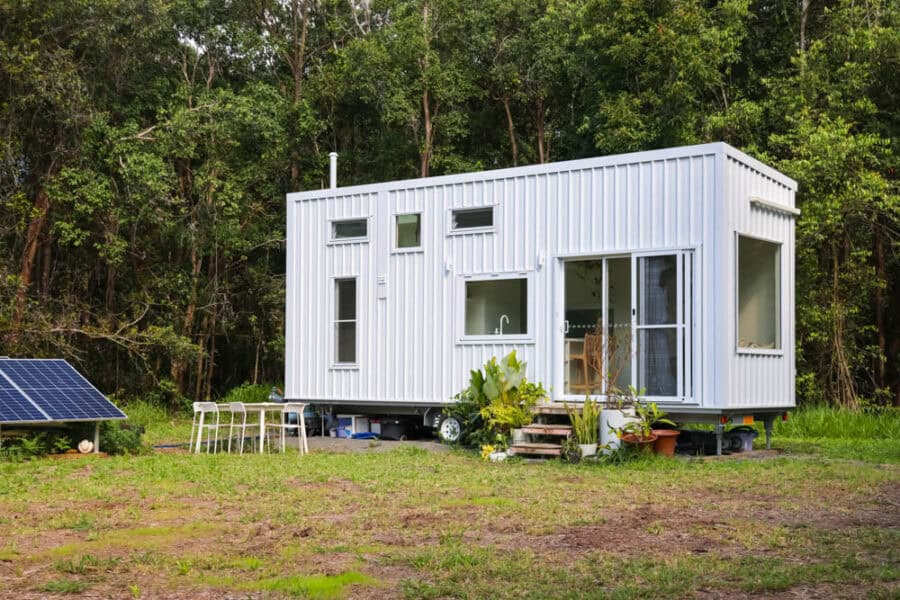 Minimalist tiny house with modern design in rural Queensland. Perfect for small space living and out.