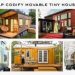 Collage of tiny movable houses promoting legalization and freedom in small spaces.