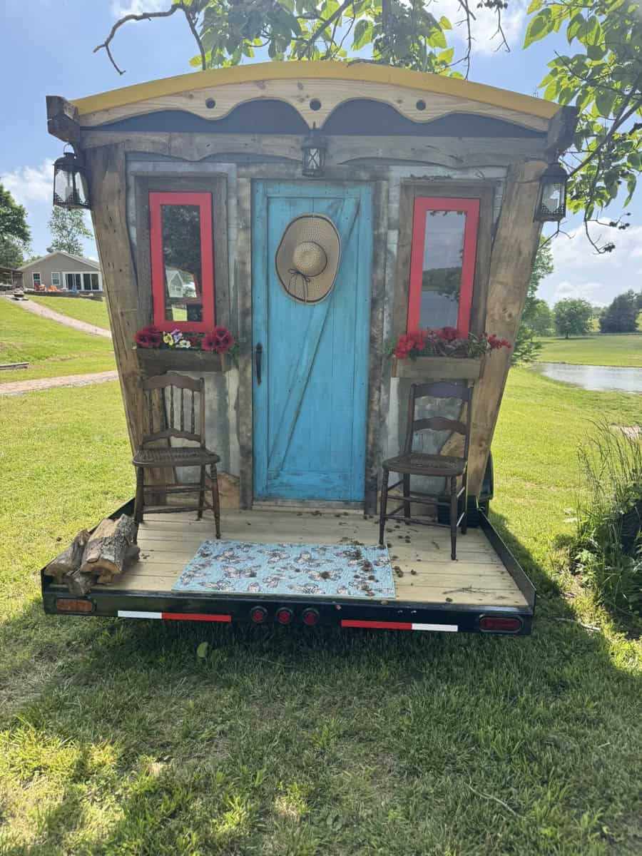 Fully decorated wagon interior with bohemian styling