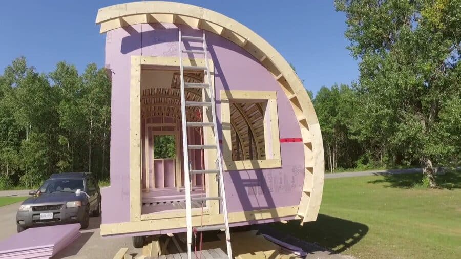 Innovation Pod end wall framed and insulated during construction