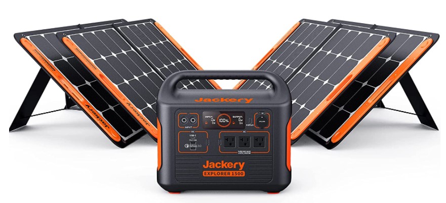 Jackery 1500 Solar Generator with 4 100 Watt Portable Solar Panels