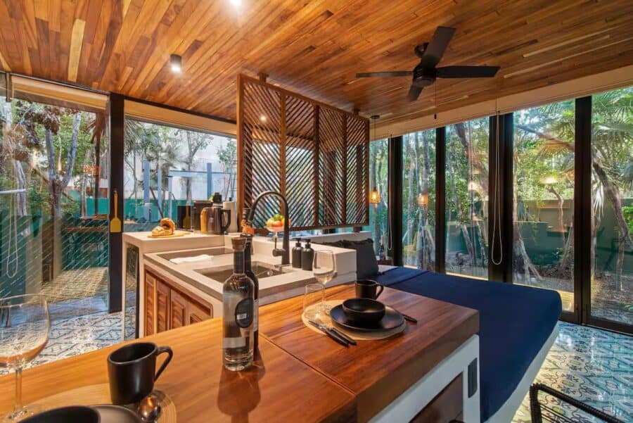Jungle Loft Glass Tiny House Bedroom