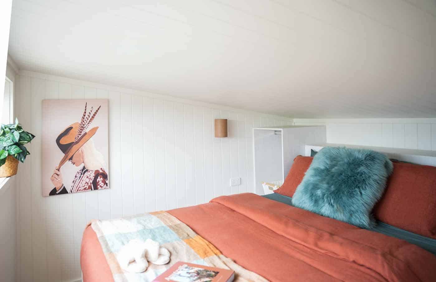 Main loft in the Kookaburra 2.0 showing the ceiling height alongside the bed