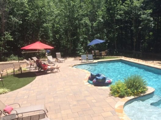 Pool area at Little River Escape tiny house community in Cloudland Georgia