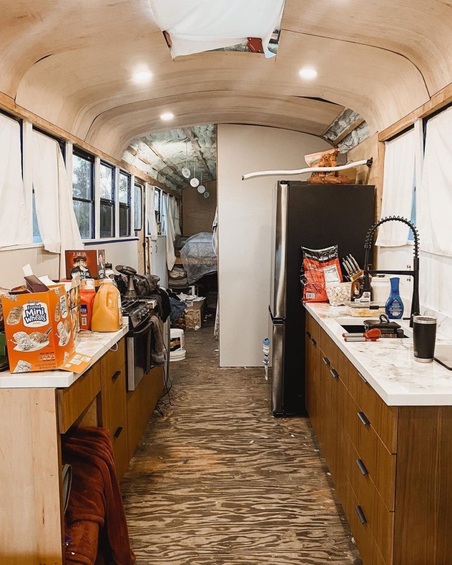 Living Full-Time in Their Unfinished Skoolie 16
