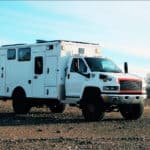 Mobile tiny house truck for off-grid living and travel.