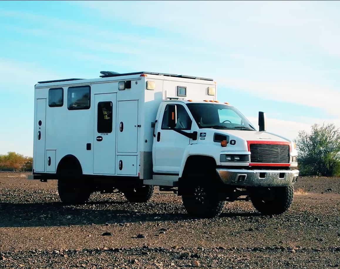 The Lost Box converted Chevrolet Kodiak C4500 ambulance with custom off-road motorhome build