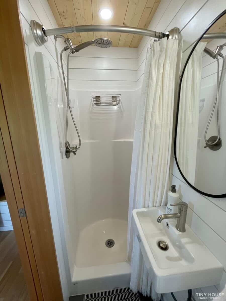 Tiny House Shower and Sink - Compact modern bathroom in a 260 sq. ft. tiny house.