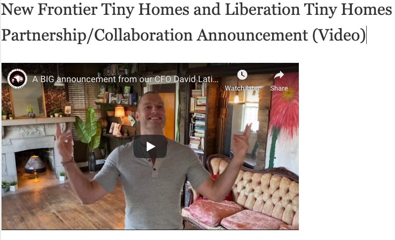 New Frontier Tiny Homes partners with Liberation Tiny Homes to Build their Tiny Homes