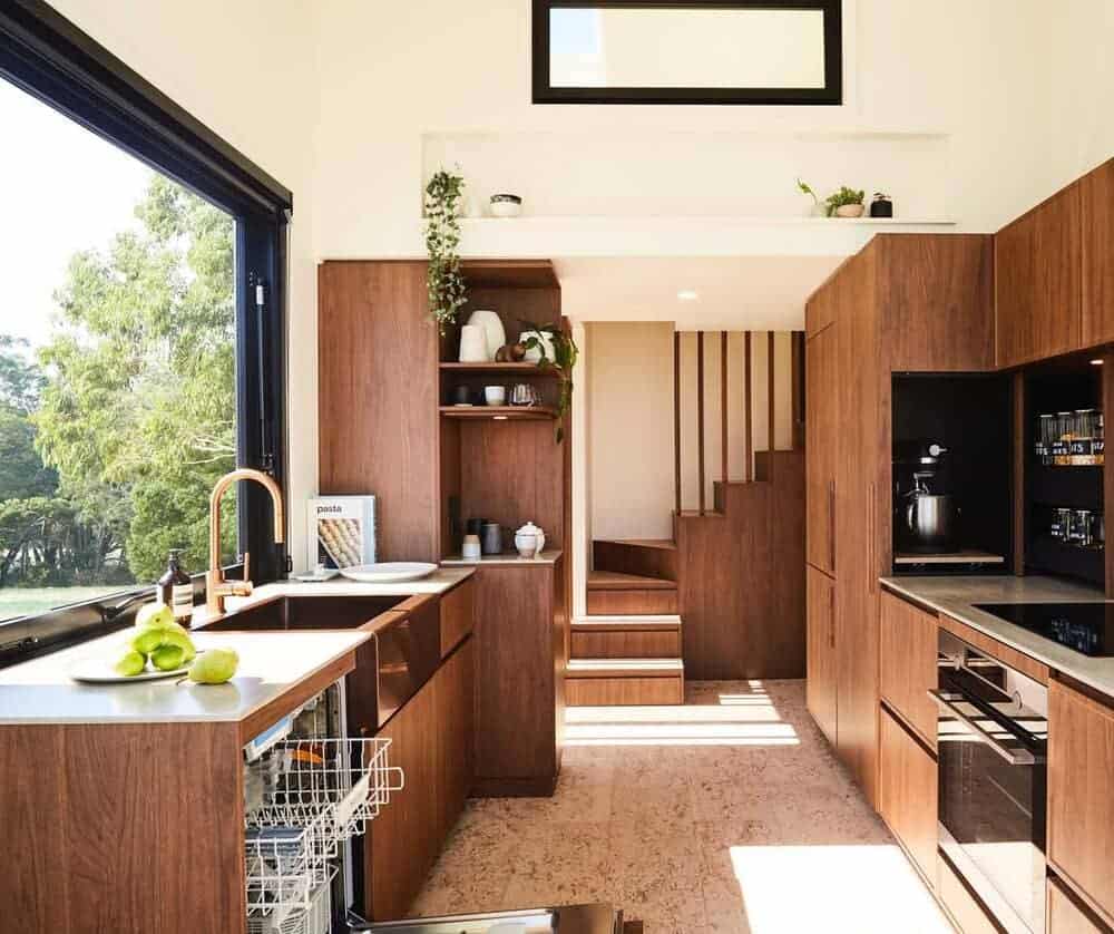 Custom kitchen joinery and tapware in the NOOSA tiny house